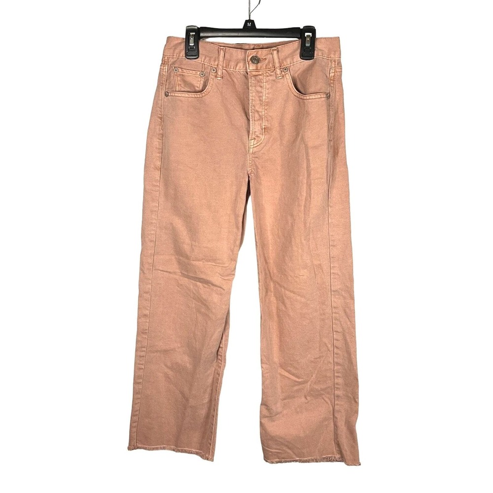 American Eagle Size 0 Wide Leg High Waist Crop Jean Raw Hem Button Fly Clay Pink